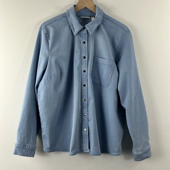 D & Co Comfy Knit Acid Wash Snap Down Big Shirt Shacket Blue Long Sleeve Size XL - Picture 1 of 10